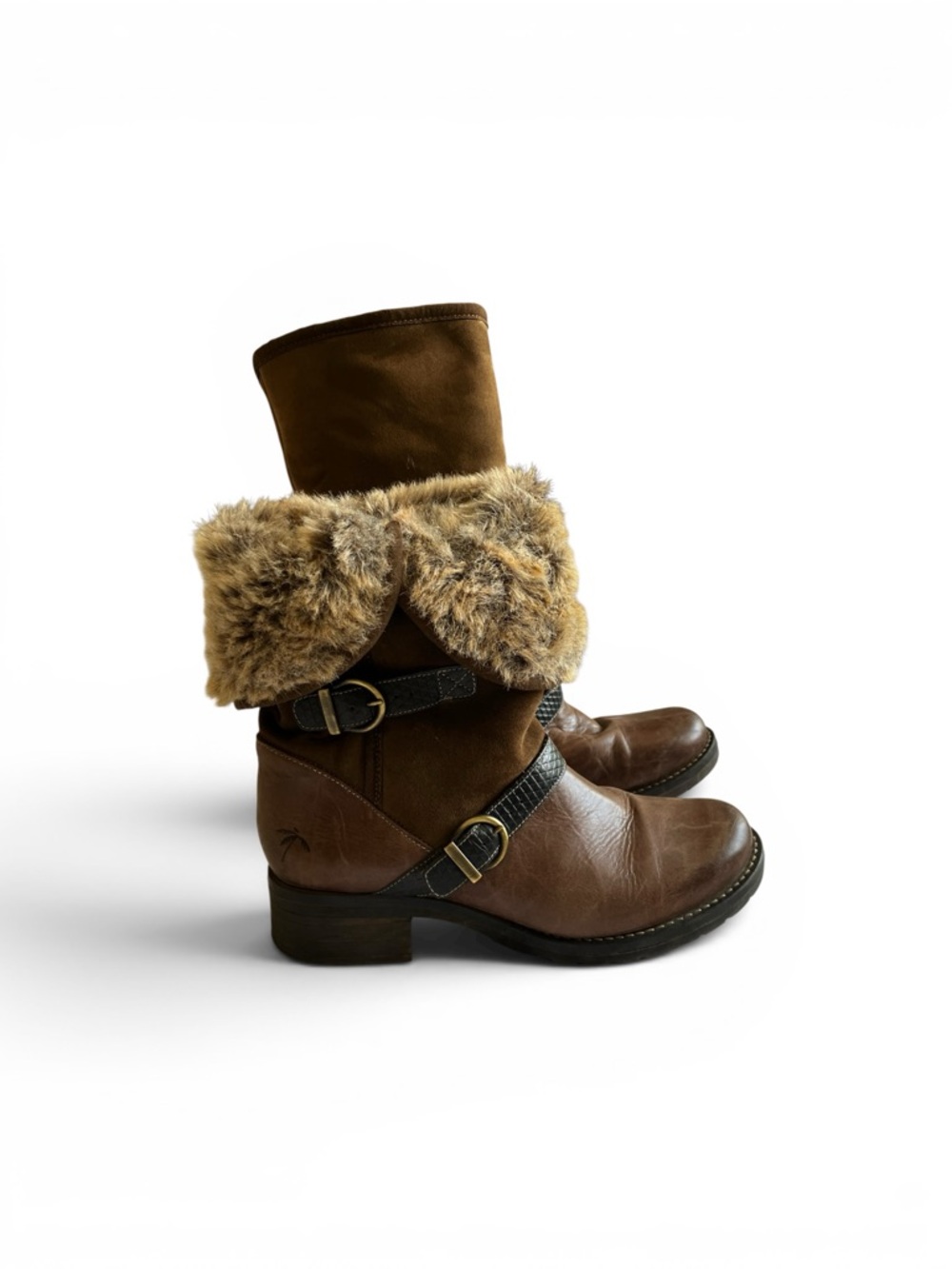 Dromedaris Brown Leather & Suede Mid-Calf Boots Buckle Strap Side Zip Comfort 42 - Picture 10 of 13